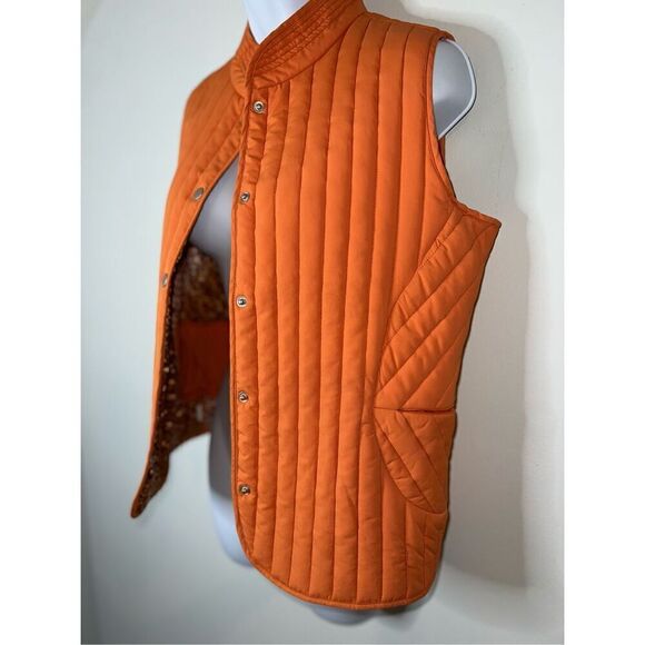 Women’s Orange Quilted Puff Button Vest - Picture 3 of 8
